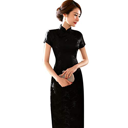 Kalaokei Cheongsam-Kleid, traditionelles Pflaumenblütenkleid, für Damen, chinesisches langes Cheongsam-Abendkleid, schwarz, XL/38 von Kalaokei
