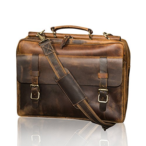 KALATING Personalisierte handgemachte echte Spitzenkorn Leder Herren Aktentasche Laptop Business - Tasche/bis zu 15 Zoll Laptop/Braun von Kalating Leather UK