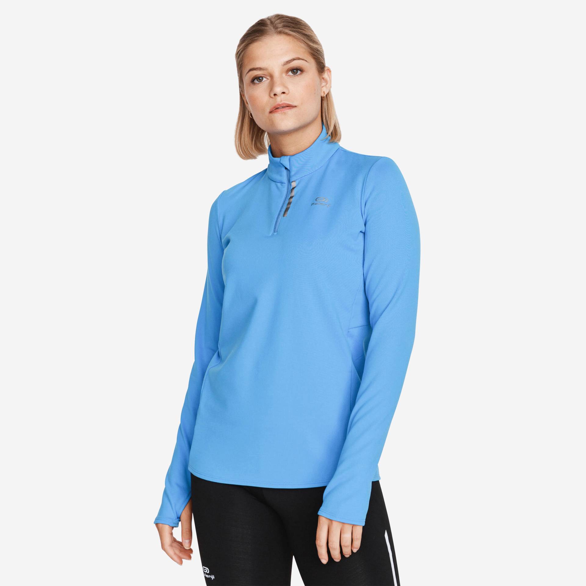 Gebraucht - Laufshirt langarm halber Reissverschluss Run Warm Damen blau - GUT von Kalenji