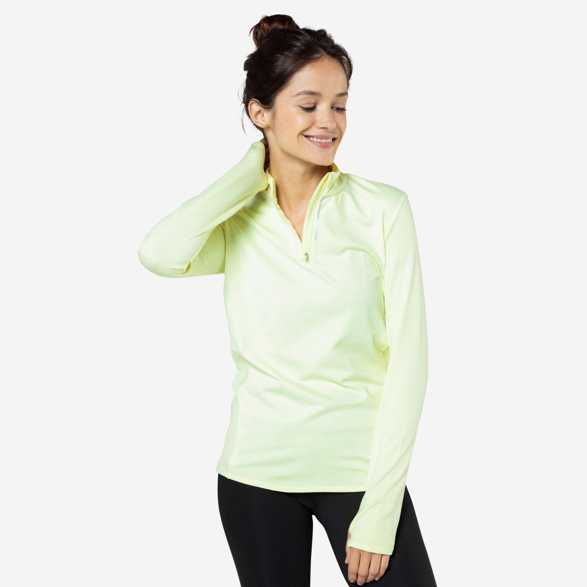 Laufshirt langarm Damen warm mit Reißverschluss - gelb von Kalenji