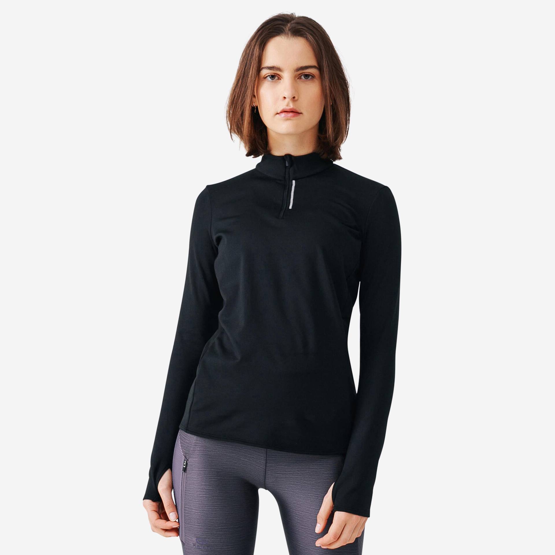 Laufshirt langarm Damen warm - Zip schwarz von Kalenji