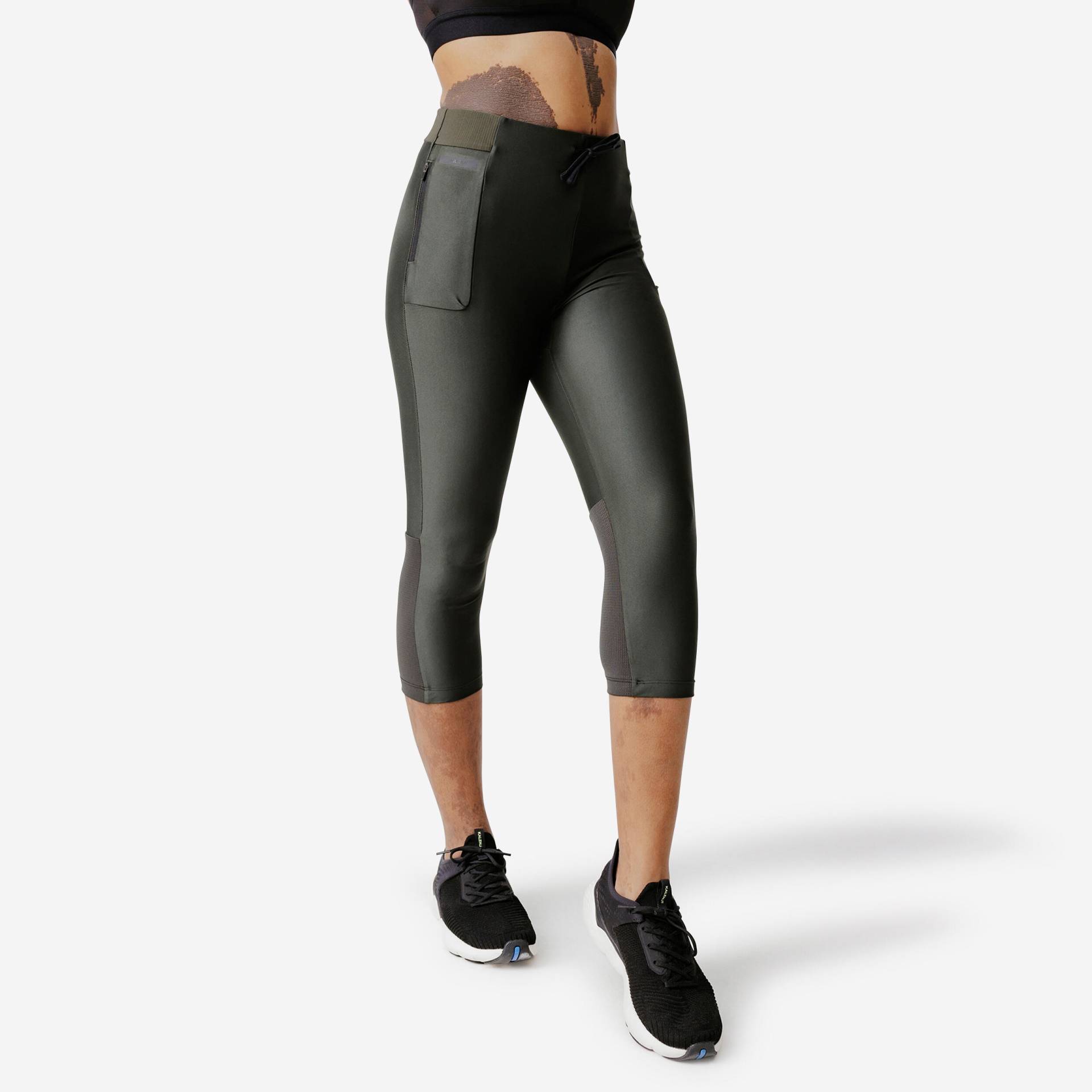 Lauftights 3/4 Damen atmungsaktiv - Run 500 Dry khaki von Kiprun