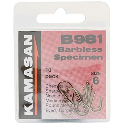 Kamasan B981 Eyed Barbless Haken - GröÃŸe 6 Fishing Gear Eine Farbe, EinheitsgröÃŸe von Kamasan
