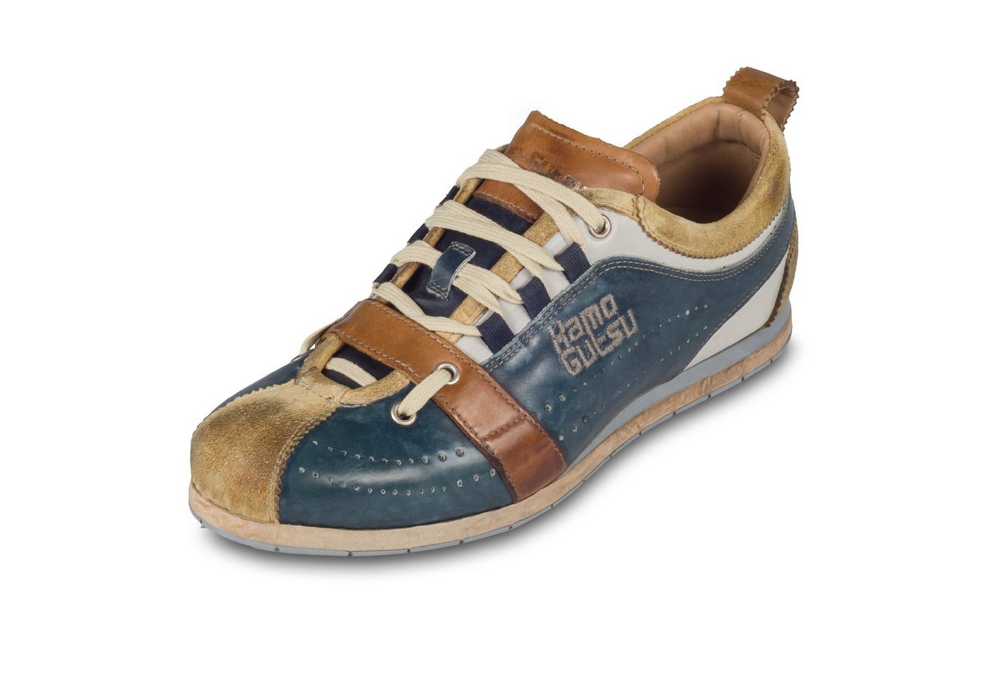 Kamo-Gutsu Sneaker blau/beige Retro (TIFO-017 miele & navy stone washed) Sneaker Handgefertigt in Italien von Kamo-Gutsu