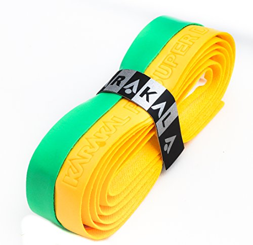 Karakal, Griffband / Griff-Tape, selbstklebend, für Badminton / Squash / Tennis / Hockey / Curling, Polyurethan, ausgezeichnete Griffigkeit, Duo - Gelb / Grün, Grip 1 von Karakal