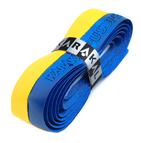 Karakal, Griffband / Griff-Tape, selbstklebend, für Badminton / Squash / Tennis / Hockey / Curling, Polyurethan, ausgezeichnete Griffigkeit, duo-gelb/blau, Grip 1 von Karakal