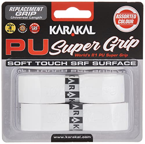 Karakal, Griffband / Griff-Tape, selbstklebend, für Badminton / Squash / Tennis / Hockey / Curling, Polyurethan, ausgezeichnete Griffigkeit, weiß, 6 Grips von Karakal