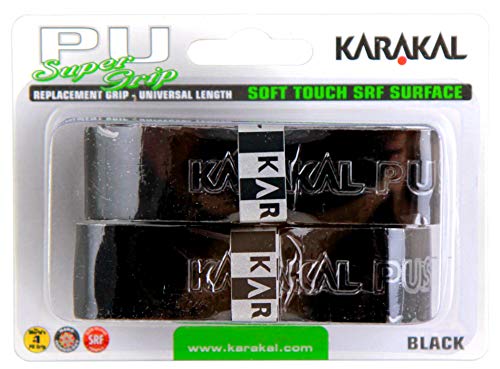 Karakal Super-PU-Ersatzgriffe – 2 Stück – Schwarz – Tennis – Squash – Badminton – Einzelhandelsverpackung (schwarz) von Karakal