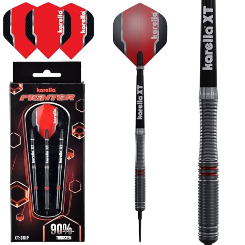 Karella Softdart Fighter 90% Tungsten Softdart, 18g, für elektronische Dartscheibe, 2BA Gewinde, 3 Dartpfeile mit Kunststoffspitze, Dartautomat, Wolfram, Profidart mit Flight und Shaft von Karella