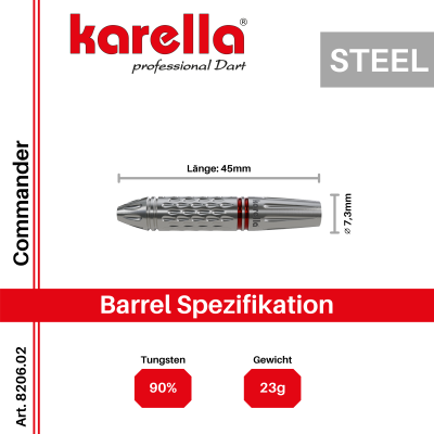 Steeldarts Karella Commander, silber, 90% Tungsten, 21g oder 23g 23g von Karella
