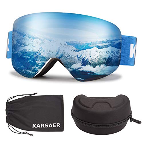 Karsaer Skibrille OTG，Magnetische Wechsellinse，100% UV-Schutz Anti-Fog Snowboardbrille für brillenträger，helmkompatible Schneebrille für Damen und Herren K7014 von Karsaer