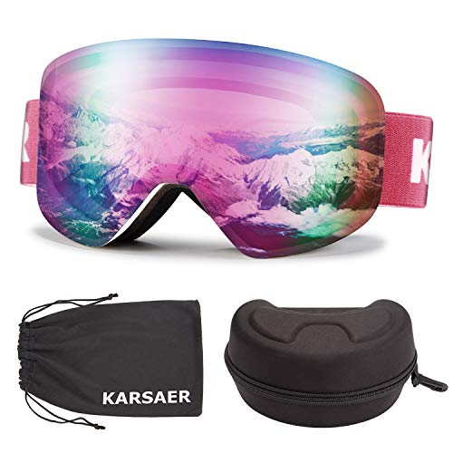 Karsaer Skibrille OTG，Magnetische Wechsellinse，100% UV-Schutz Anti-Fog Snowboardbrille für brillenträger，helmkompatible Schneebrille für Damen und Herren K7014 von Karsaer