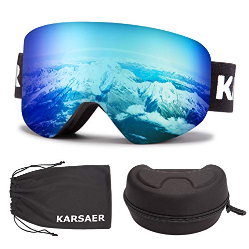 Karsaer Skibrille OTG，Magnetische Wechsellinse，100% UV-Schutz Anti-Fog Snowboardbrille für brillenträger，helmkompatible Schneebrille für Damen und Herren K7014 von Karsaer