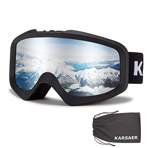 Karsaer Unisex Skibrille OTG，100% UV-Schutz Anti-Fog Snowboardbrille für Brillenträger， Helmkompatible Schneebrille，Snowboardbrille für Damen und Herren K7012 von Karsaer