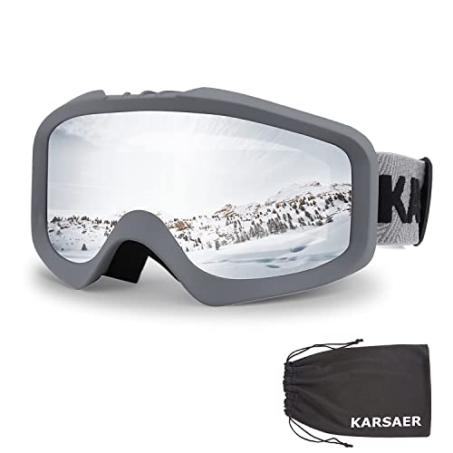 Karsaer Unisex Skibrille OTG，100% UV-Schutz Anti-Fog Snowboardbrille für Brillenträger， Helmkompatible Schneebrille，Snowboardbrille für Damen und Herren K7012 von Karsaer