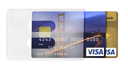 Karteo 5 x Scheckkartenhülle Kreditkartenhülle für Zwei 2 Karten Kartenschutzhülle transparent Ausweishüllen Kartenhüllen (54 x 86 mm) Kartenhalter Halter aus Plastik mit Daumenausschub von Karteo