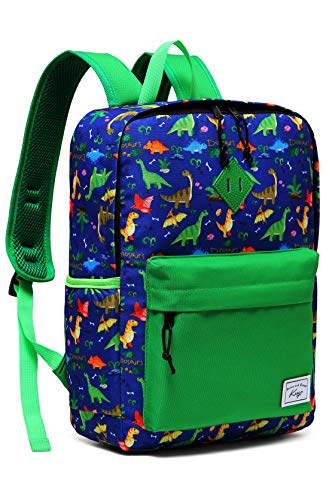 Kasgo Kinderrucksack, Niedlich Wasserabweisend Rucksack Vorschule Kinder Kindergartenrucksack Kleinkind Rucksack mit Brustgurt Jungen Mädchen (Grün Dinosaurier) von Kasgo