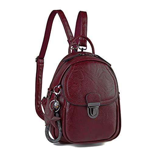 Kasgo Mini Rucksack Damen, Kunstleder Klein Elegant Daypack für Mädchen Frauen Hochschule Tagesrucksack (Burgund) von Kasgo