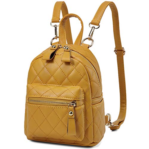 Kasgo Mini Rucksack Damen, Kunstleder Klein Elegant Handtasche für Mädchen Frauen Hochschule Tagesrucksack Daypack Gelb von Kasgo