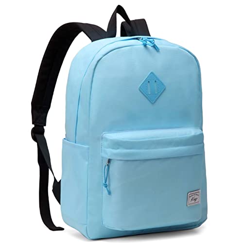 Kasgo Schulrucksack, Klassisches Leichtgewicht Wasserdicht Rucksack Herren Damen Jungen Mädchen Teenager Hochschule Schultasche Casual Daypack für Reise Arbeit Hellblau von Kasgo