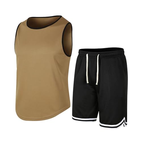 Kasituny Weste-Shorts-Set, ärmelloses Oberteil, elastische Taille für Herren, für Fitness, Sport, atmungsaktiv, Activewear, Combo, Laufen Kamel 2XL von Kasituny