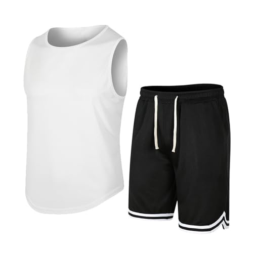 Kasituny Weste-Shorts-Set, ärmelloses Oberteil, elastische Taille für Herren, für Fitness, Sport, atmungsaktiv, Activewear, Combo, Laufen Weiß 2XL von Kasituny