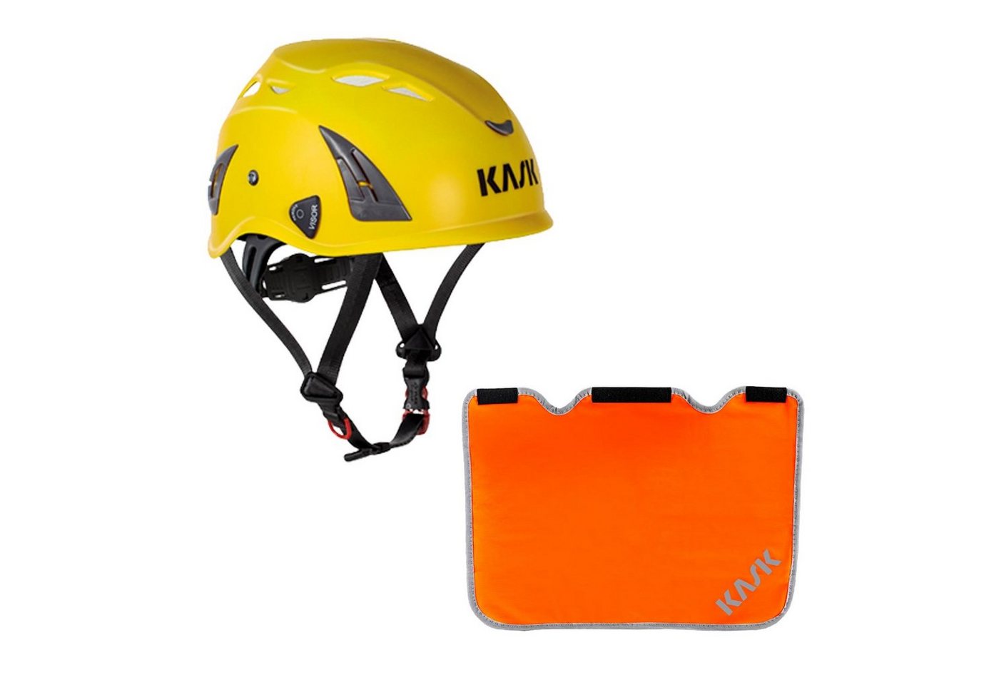 Kask Schutzhelm Plasma AQ Arbeitsschutzhelm + Nackenschutz orange mit BG Bau Förderung von Kask