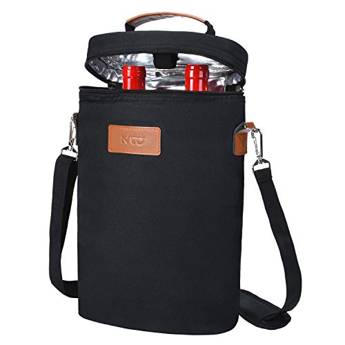 Kato Tirrinia Eisbeutel für 2 Flaschen, isolierter Weinbeutel, tragbarer Wein-Eisbeutel mit Gurt für Picknickparty, BYOB-Restaurant, Weinprobe, Schwarz, 21×10×33 cm von Kato Tirrinia