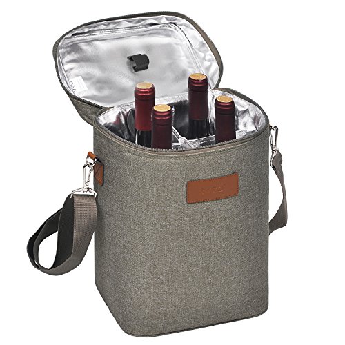 Kato Tirrinia Isolierte Weinkühltasche, 4 Flaschen Kühltasche Weintasche Getraenketaschen mit Griff und Verstellbarem Schultergurt, Geschenk für Weinliebhaber für Picknick, Party, Strand von Kato Tirrinia