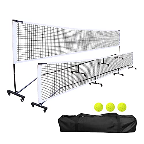 Katop Badminton Pickleball Net System mit Universalrädern, beweglichem soliden Metallrahmen, robustem Nylon Netz und Tragetasche, 670cm tragbares höhenverstellbares Netz für Pickleball von Katop