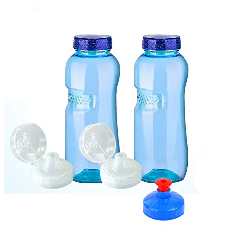 2 x 0,75 Liter Original Trinkflaschen aus TRITAN ohne Weichmacher Sparset: 2x 0,75 Liter (rund) + 2 Standarddeckel + 2 Sportdeckel (FlipTop) + 1 Trinkdeckel (Push PULL) Weichmacherfrei BPA frei von Kavodrink