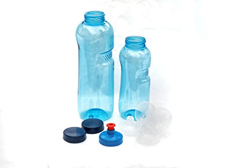 2x Original Trinkflaschen aus TRITAN ohne Weichmacher im Sparset: 1x 1 Liter (rund), 1x 0,5 Liter (rund) + 2 Standartdeckel + 2 Sportdeckel (FlipTop) + 1 Trinkdeckel (Push PULL) BPA frei von Kavodrink