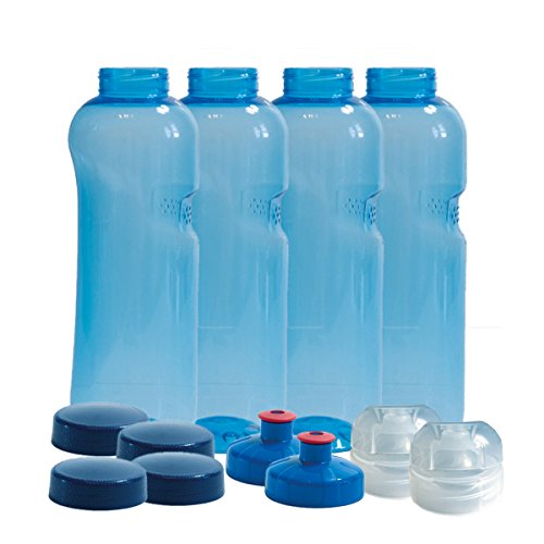 4 x Original Kavodrink Trinkflaschen aus TRITAN ohne Weichmacher im Sparset 4 x 0,75 Liter (rund) + 4 Standarddeckel + 2 Sportdeckel (FlipTop) + 2 Trinkdeckel (Push PULL) ohne Weichmacher BPA frei von Kavodrink