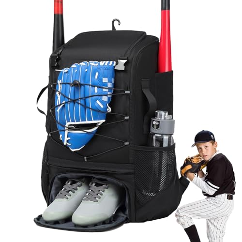Baseball Bag - Baseball and Softball Equipment Bag, Lightweight Softball Bat Bag | Large Capacity Portable Multifunctional Sports Bag, Backpack Equipment Bag with Fence Hook for Batting Mitten Helmets von Kbnuetyg