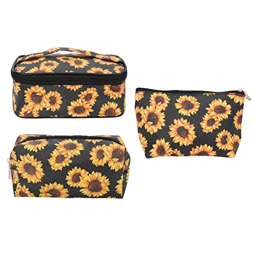 3 Stück Sonnenblumen-Make-up-Taschen, Reise-Kulturbeutel, Tragbar, Goldfarbener Reißverschluss, Wasserdichter Aufbewahrungskoffer von Kcabrtet