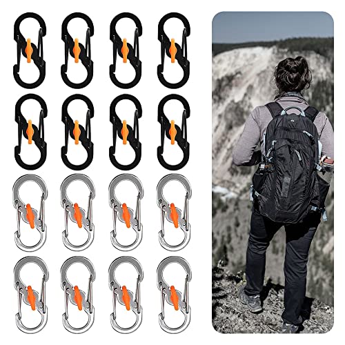 Keboyoe 16 Stücke S Karabiner Schlüsselanhänger Set S Outdoor Camping Haken S-Förmige Karabiner S Bergsteigen Karabiner Karabiner Mini Schlüsselanhänger für Wandern, Angeln, Camping von Keboyoe