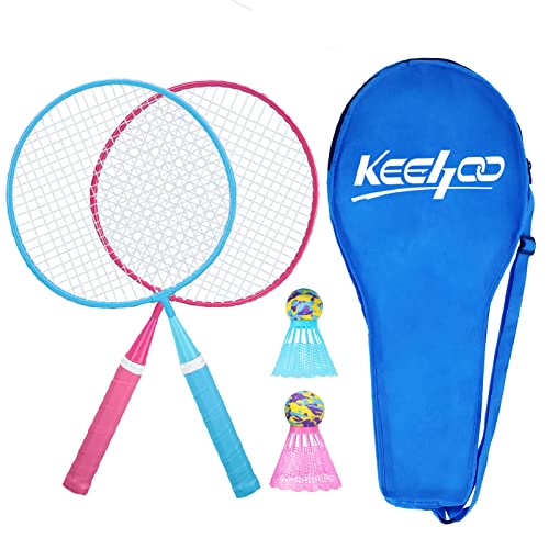 KH Federball Set Badminton Schläger Set 2-4 Spieler für Erwachsene Kinder, leicht und stabil, Schläger, Federbälle und Tragetasche im Lieferumfang von Keehoo