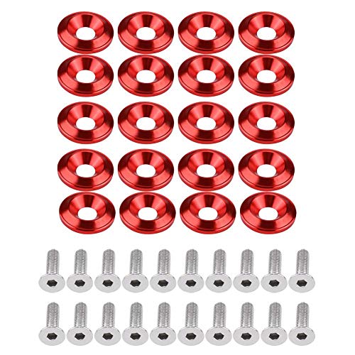 Keenso 20 Pcs Aluminium Stoßfänger Unterlegscheibe Stoßfänger Unterlegscheibe Bolt Motor Bay Dress Up Kit(rot) von Keenso