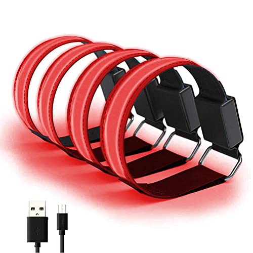 Keenso 4 Stück USB Wiederaufladbare Reflektierende LED-Armbänder, Verstellbare Sicherheits-Leuchtarmbänder für Outdoor-Sportarten, Laufen, Radfahren (Rot) von Keenso