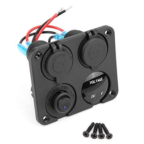 Keenso Auto 4 Gang Kippschalter Panel, 12V-24V EIN- / Aus Kippschalter Panel + Duales USB-Ladegerät + Zigarettenanzünder Steckdose + Voltmeter für Autos, RV, Wohnwagen, Yachten, Marine (Blau LED) von Keenso