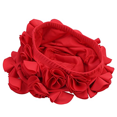Keenso Blumen-Schwimmen-Hut, Badekappe-Frauen-Kind-Retro Blumenblumen-Mode-elastische Schwimmen-Hut-langes Haar-Schwimmen-Badekappe(rot) Wassersport von Keenso
