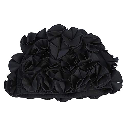 Keenso Damen Badekappe, Retro 3D Blumen Schwimmmütze Bademütze Damen Lange Haare Elastisch Badekappe für Damen und Mädchen(Schwarz) von Keenso