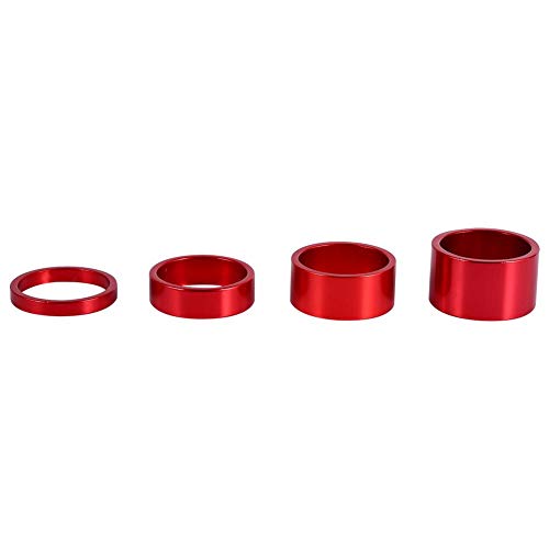 Keenso Fahrrad Steuersatz Spacer, 4 STK 5mm / 10mm / 15mm / 20mm Aluminiumlegierung Fahrrad Vorbau Spacer Steuersatz Gabel Unterlegscheibe für 28,6mm Stuersatz, Gabel, Vorbau(Rot) von Keenso