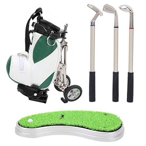 Keenso Golf Bag Pen Set, Desktop Golf Pen Set 3 Kugelschreiber und Mini Bag Znic Alloy Golf Pen Bag mit Sockel(Grün Weiß) von Keenso