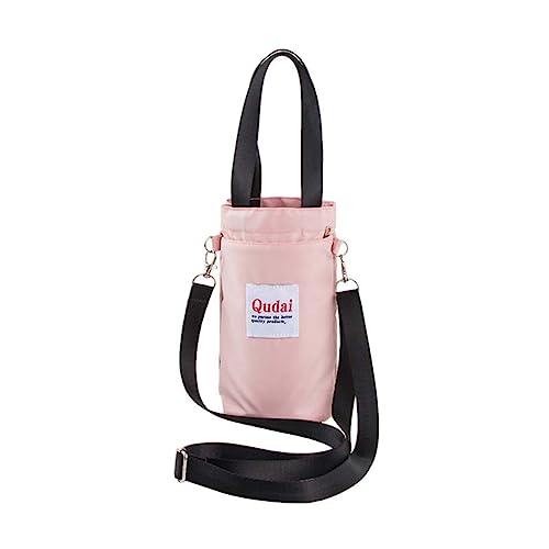 Tragbare Messenger-Handtasche für Wasserflaschen,Flaschenhalter Trinkflasche,Trinkflasche Beutel Rucksack Feldflaschentasche Kordelzug Wasserflaschenhalter, Outdoor-Multifunktionstasche (Rosa) von Keeplus