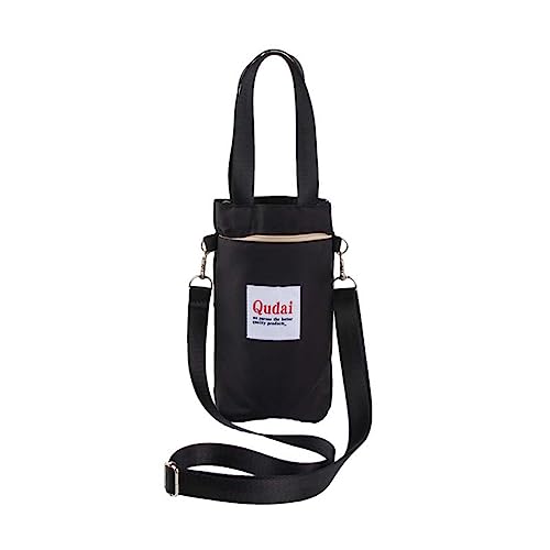 Tragbare Messenger-Handtasche für Wasserflaschen,Flaschenhalter Trinkflasche,Trinkflasche Beutel Rucksack Feldflaschentasche Kordelzug Wasserflaschenhalter, Outdoor-Multifunktionstasche (Schwarz) von Keeplus