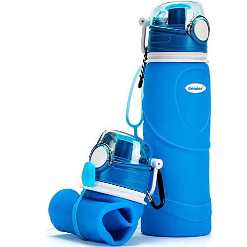 Kemier kollabierbare Silikon-Wasserflaschen-750ML, Medizinische Qualität, BPA-Frei, FDA-Zugelassen, Aufrollen, 26oz, auslaufsicher, Faltbar Sport & Outdoor-Wasserflaschen (Blau) von Kemier