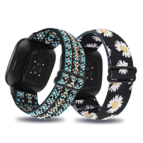 2 Stück Armbänder für Fitbit Versa 3 Armband /Fitbit Sense Armband Stoff Nylon Solo Loop 2 Set für Damen Herren Sport Watch Ersatzarmband Kompatibel mit Fitbit Versa 3 Armband /Fitbit Sense (2) von Kemikeji
