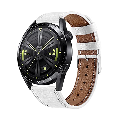 Armbänder Leder Uhrenarmband für Huawei Watch GT2 46mm Leder Armband für Herren Damen, Lederarmband für Huawei Watch GT2 46mm mit Metallschnalle aus Edelstahl (Weiß,22mm) von Kemikeji