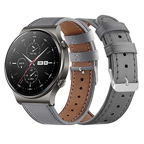 Armbänder Leder Uhrenarmband für Huawei Watch GT2 Pro Leder Armband für Herren Damen, Lederarmband für Huawei Watch GT2 Pro mit Metallschnalle aus Edelstahl (grau,22mm) von Kemikeji